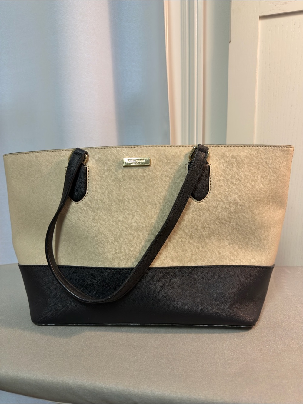 Two-Tone Cream and Black Tote Bag